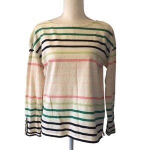 TALBOTS Blouse Women's Size Medium Petite Pink Green 100% Cotton Stripes